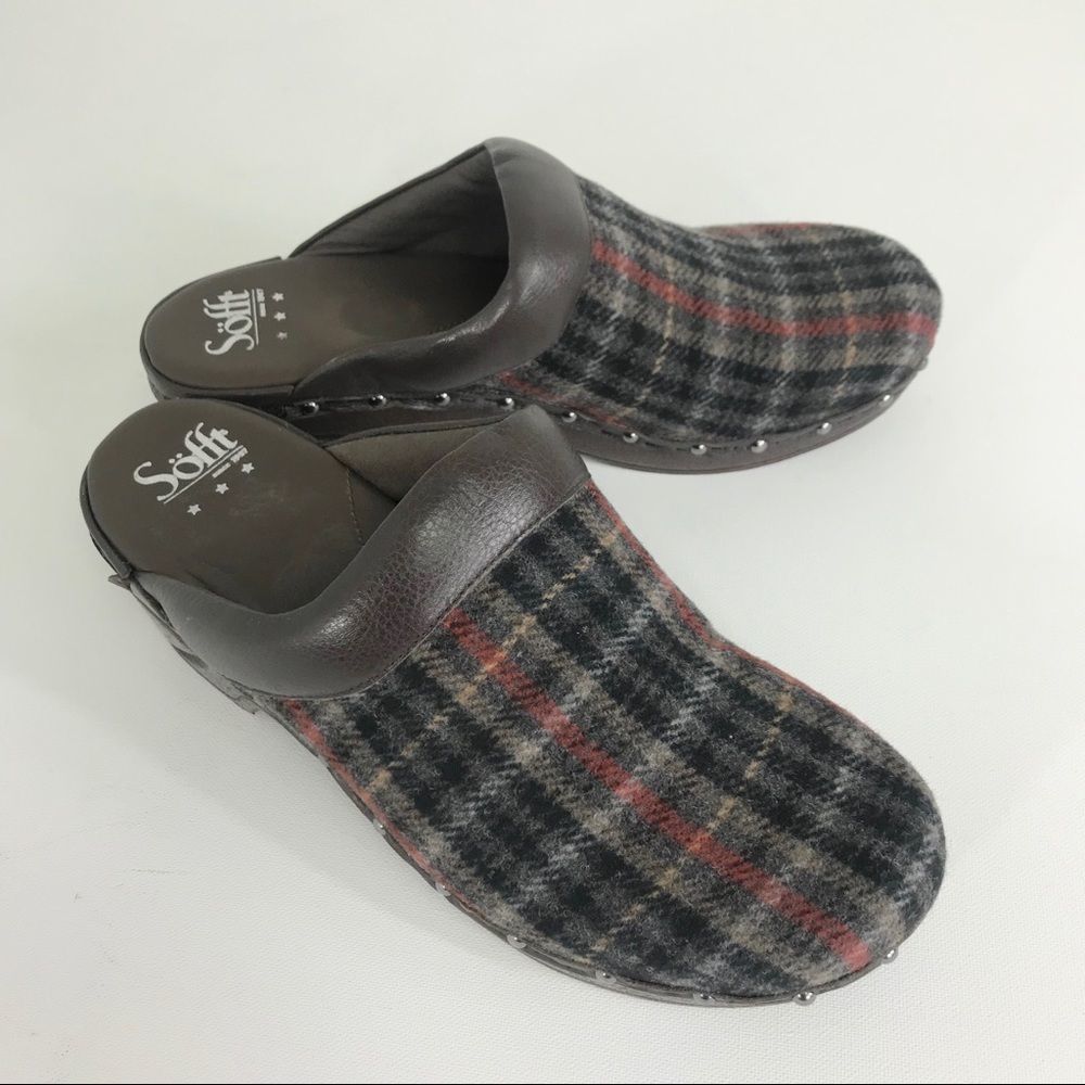 Sofft Plaid Mules in Gray and Red